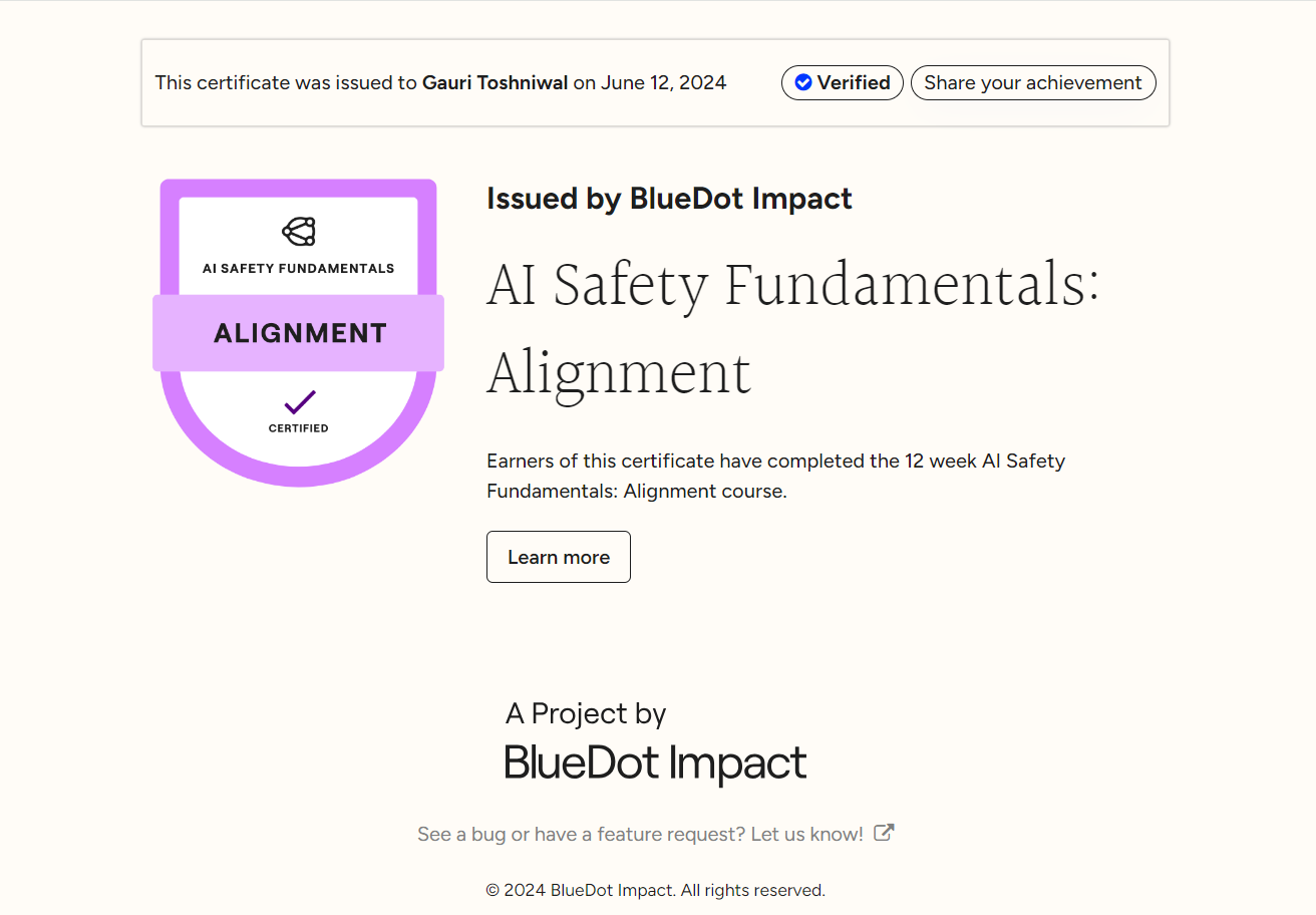 AI Safety Fundamentals: Alignment Certificate