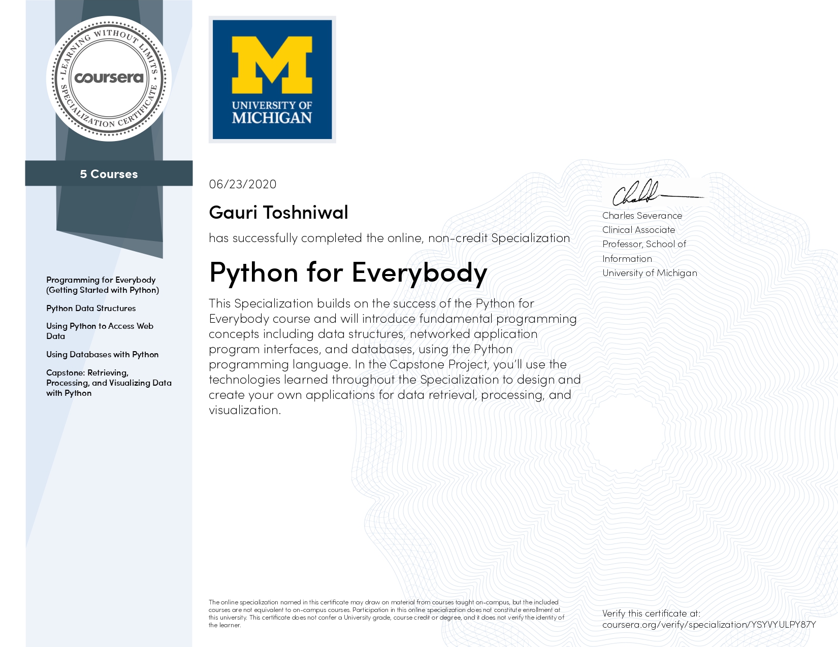 Python for Everybody Certificate