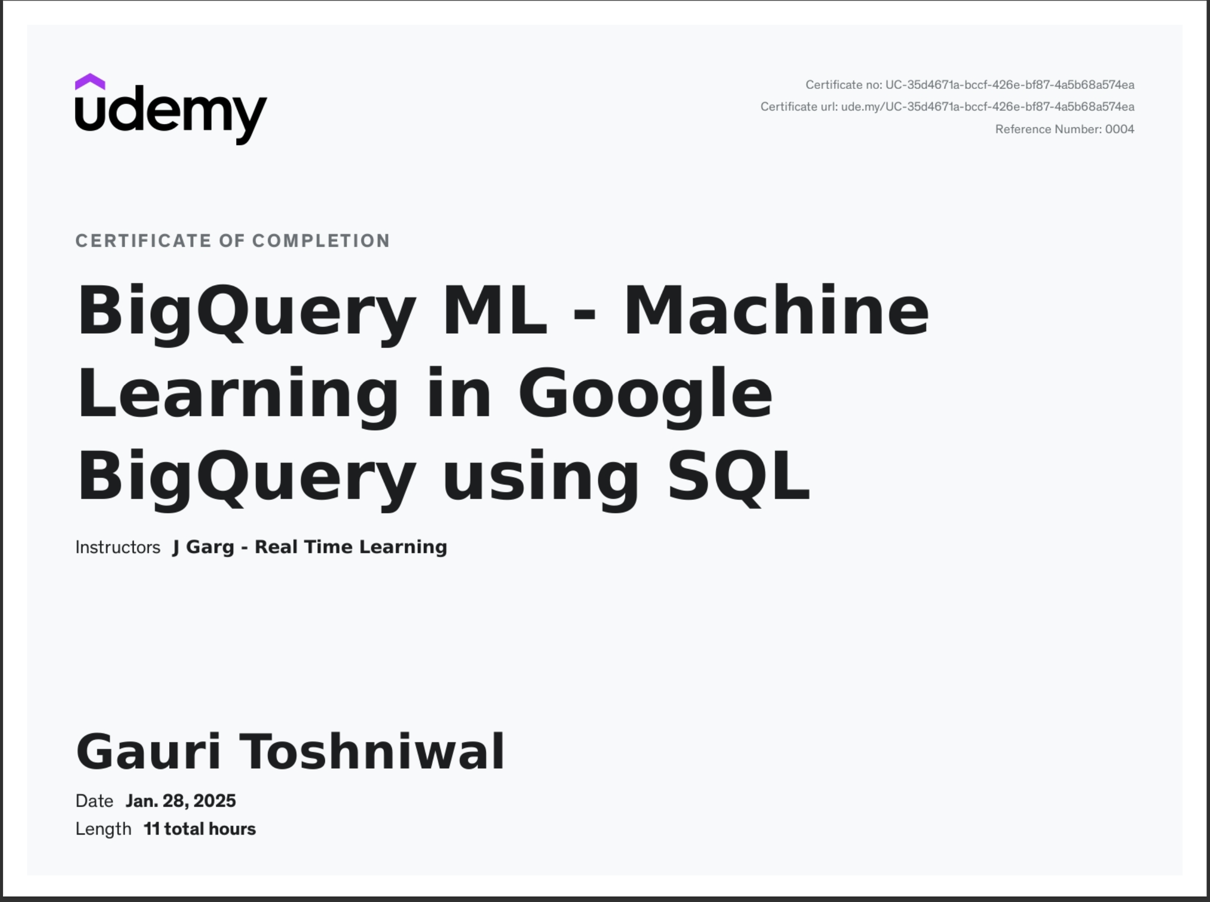 BigQuery ML Certificate